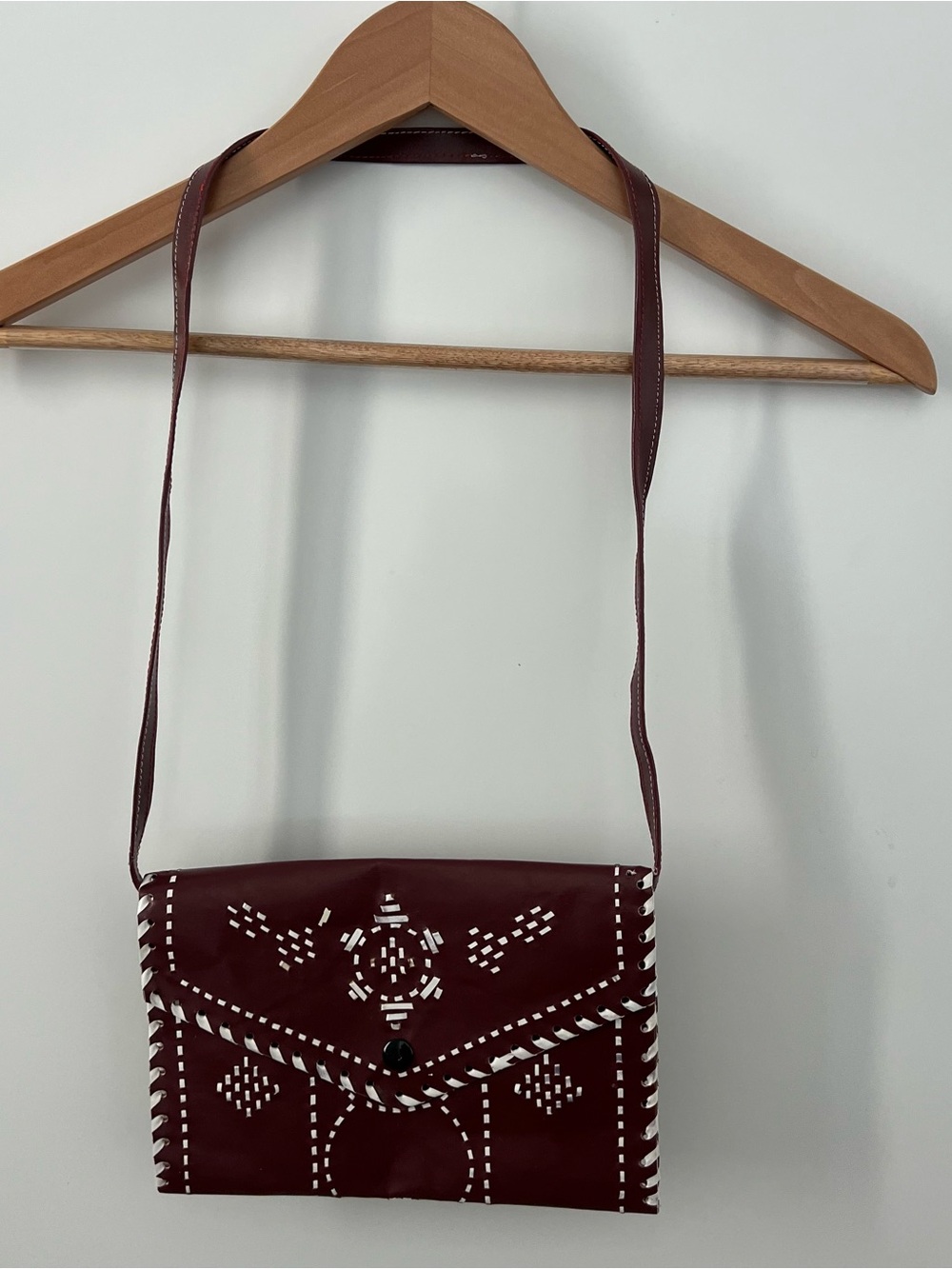 Women's Burgundy Leather Crossbody Bag with Contrast Stitching